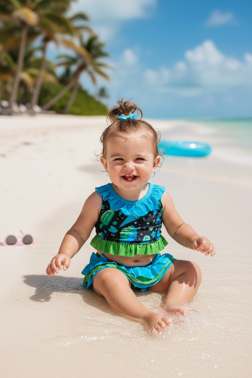 Ocean Baby Girls Neon Blue Ice Cream & Lolly Bikini (12M-12Y)
