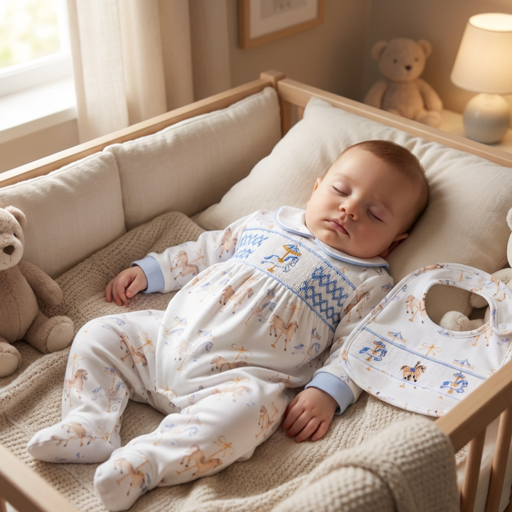 carousel themed smocked baby boys wear baby boys cotton sleepsuit