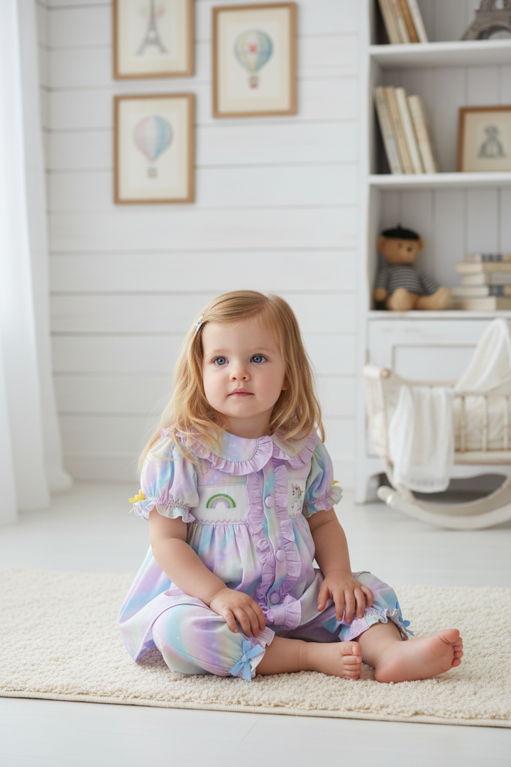 Ocean Baby Girls Smocked Unicorn Themed Pyjamas (6M-6Yrs) Pjs