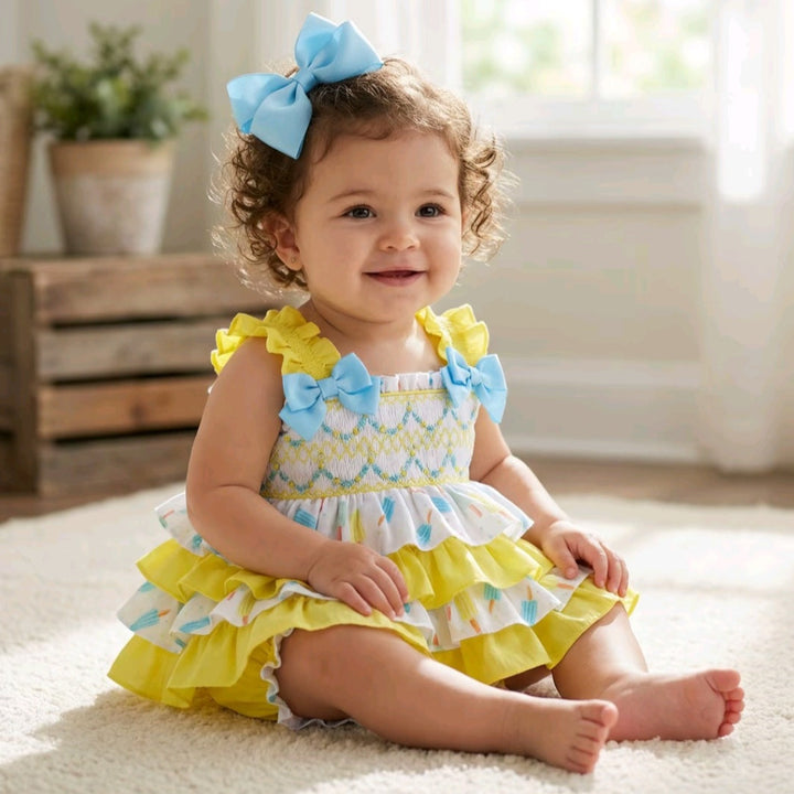 Ocean Baby Girls Ice-Lolly Ruffle Smocked Shorts Set (6M-10Y)