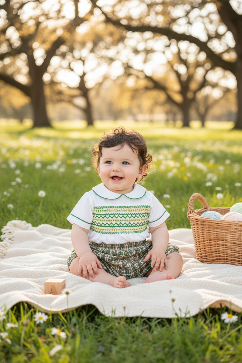 Ocean Baby Boys Smocked Green Tweed Buster Suit (NB-3Yrs)