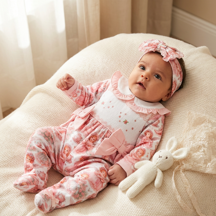 Ocean Baby Girls Fairy Tea Party Smocked Sleepsuit & Headband Set (NB-18M)