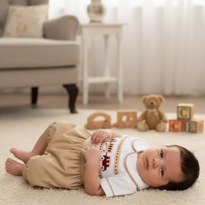 Ocean Baby Camel Berry Train Themed Smocked Buster Suit (NB-3Yrs)