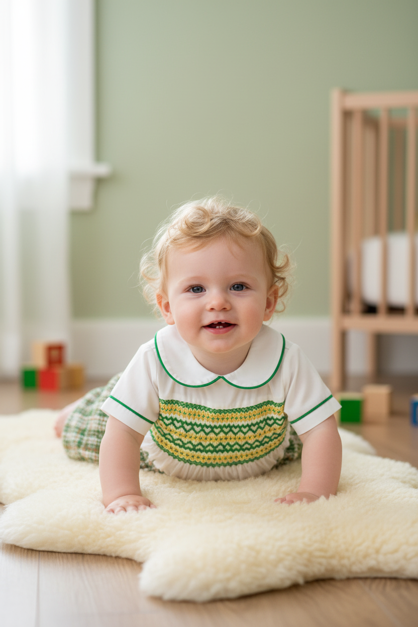 Ocean Baby Boys Smocked Green Tweed Buster Suit (NB-3Yrs)