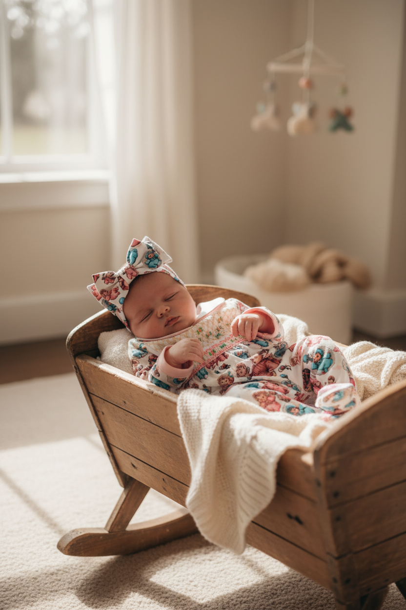 Ocean Baby Girls '20's Style Baby' Smocked Sleepsuit & Headband Set (NB-18M)