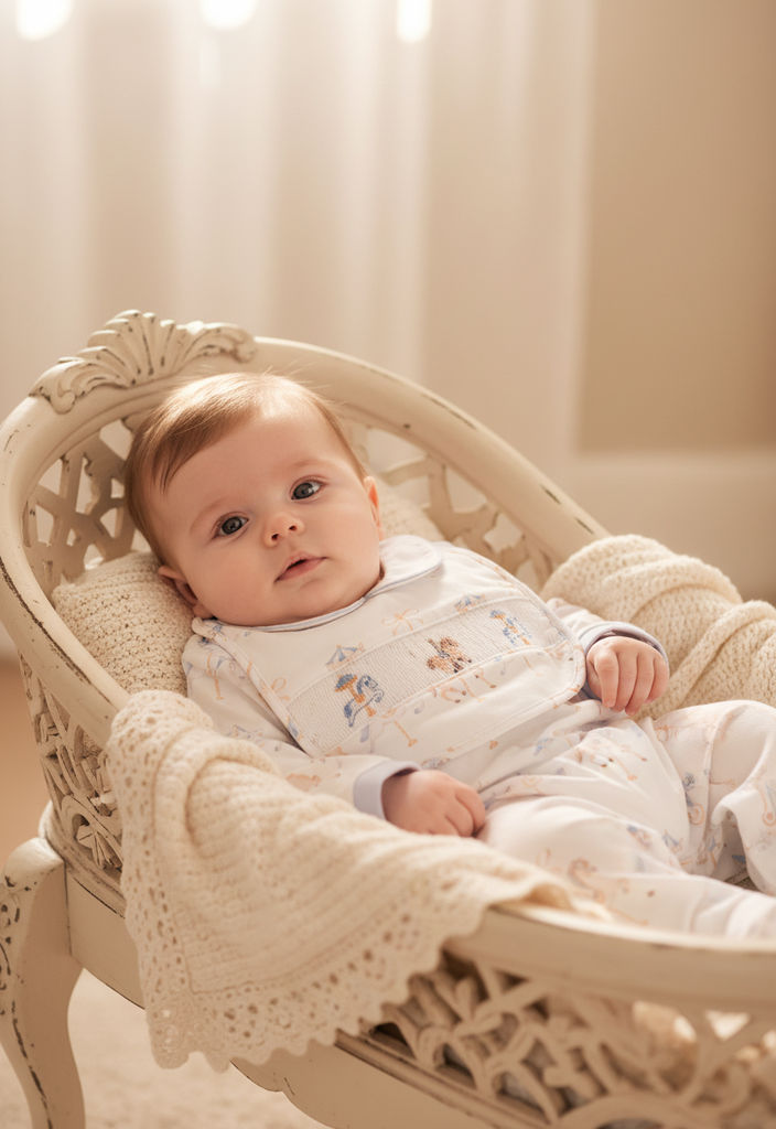Ocean Baby Boys Carousel Smocked Sleepsuit & Bib Set (NB-18M)