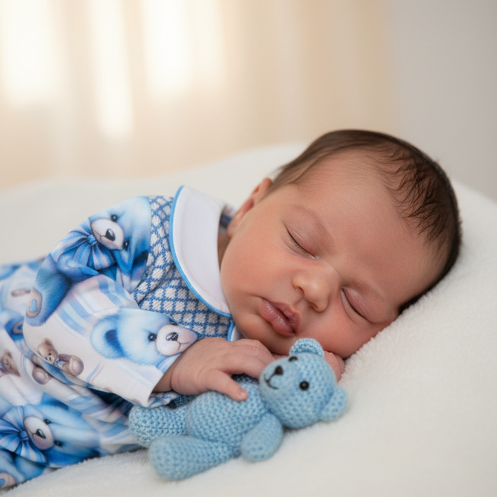 Ocean Baby Boys Smocked Teddy Sleepsuit & Bib Set (NB-18M)