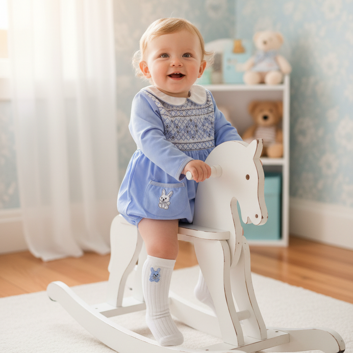 baby boys smocked outfit Spring babywear bunny embroidery 