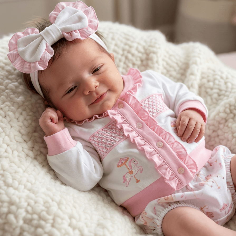 Ocean Baby Girls Carousel Smocked Cardigan & Pants Outfit (NB-4Yrs)