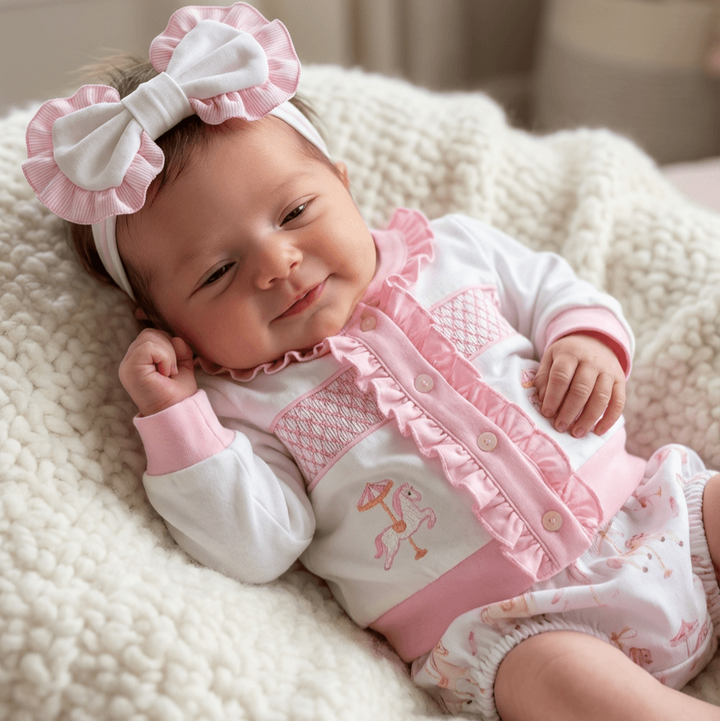 Ocean Baby Girls Carousel Smocked Cardigan & Pants Outfit (NB-4Yrs)