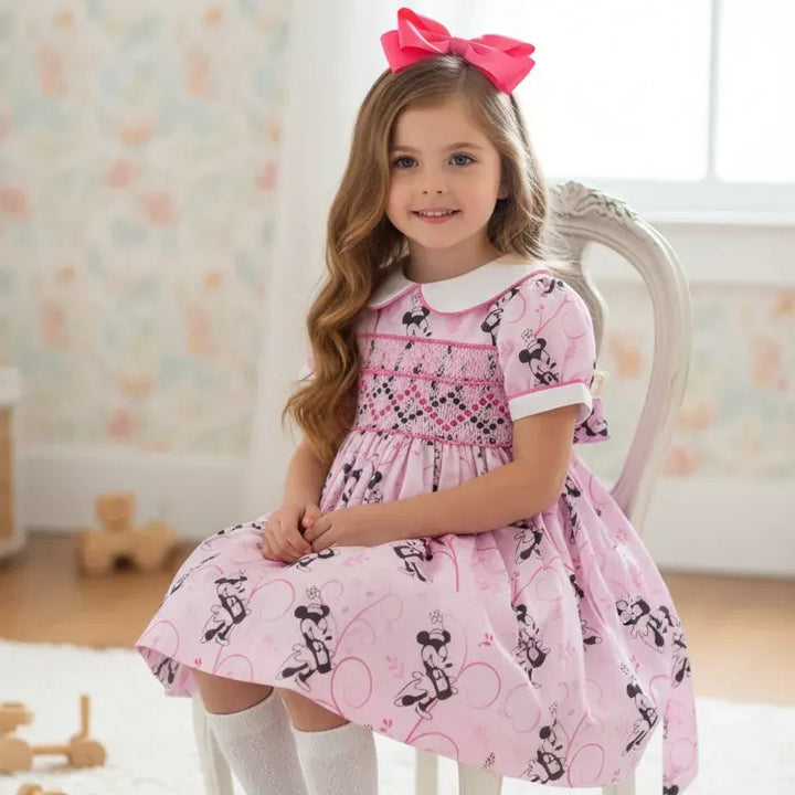 Ocean Baby Girls Pink Minnie Smocked Petticoat Layered Dress - (3M-8Yrs)