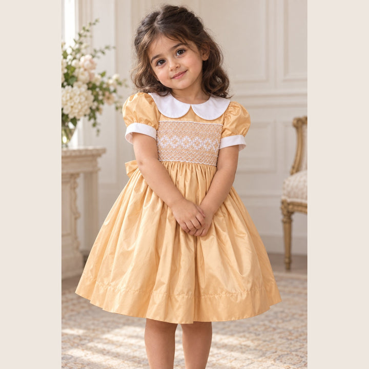 Ocean Baby Smocked Amber Gold Petticoat Layered Dress (NB-10Y)