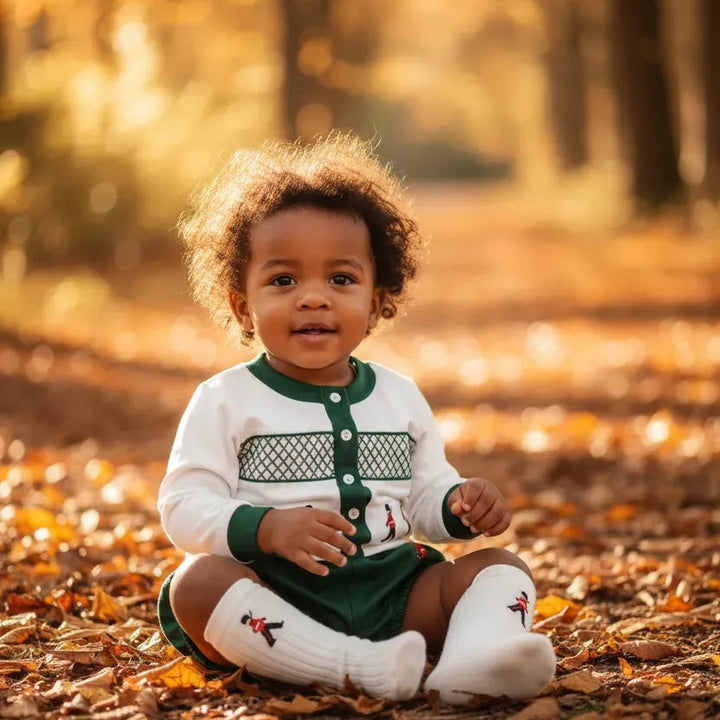 Ocean Baby Boys Emerald King's Soldier Smocked Cardigan & Pants Outfit (NB-3Yrs)