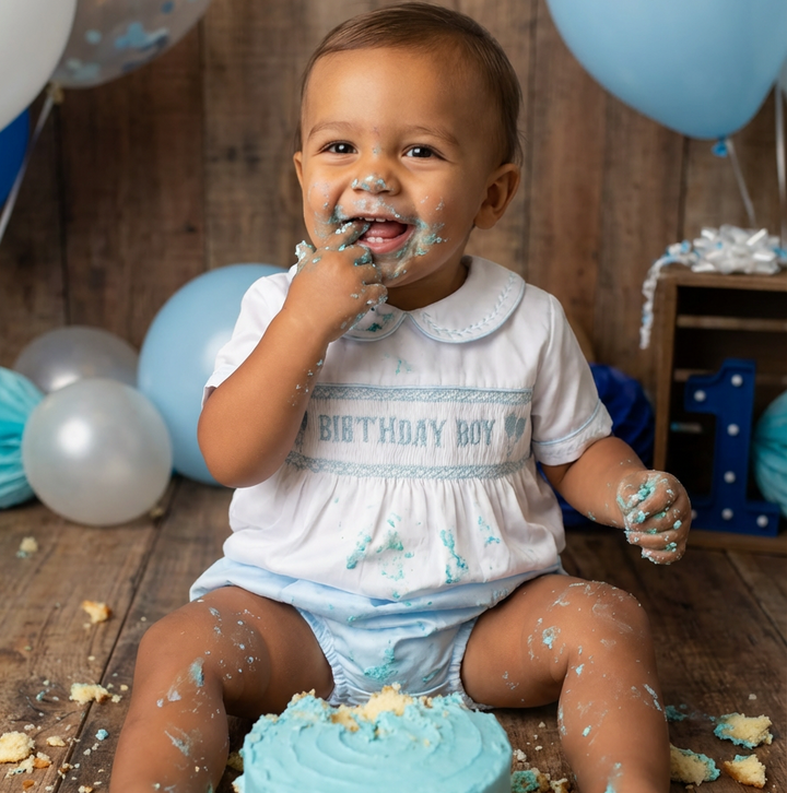 Ocean Baby Topaz Satin Birthday Boys Smocked Buster Suit Set (9M-3Yrs)