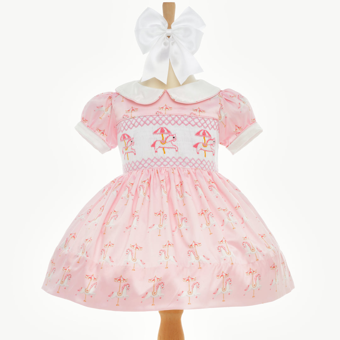 baby smocked dress baby girls pink satin smocked dress
