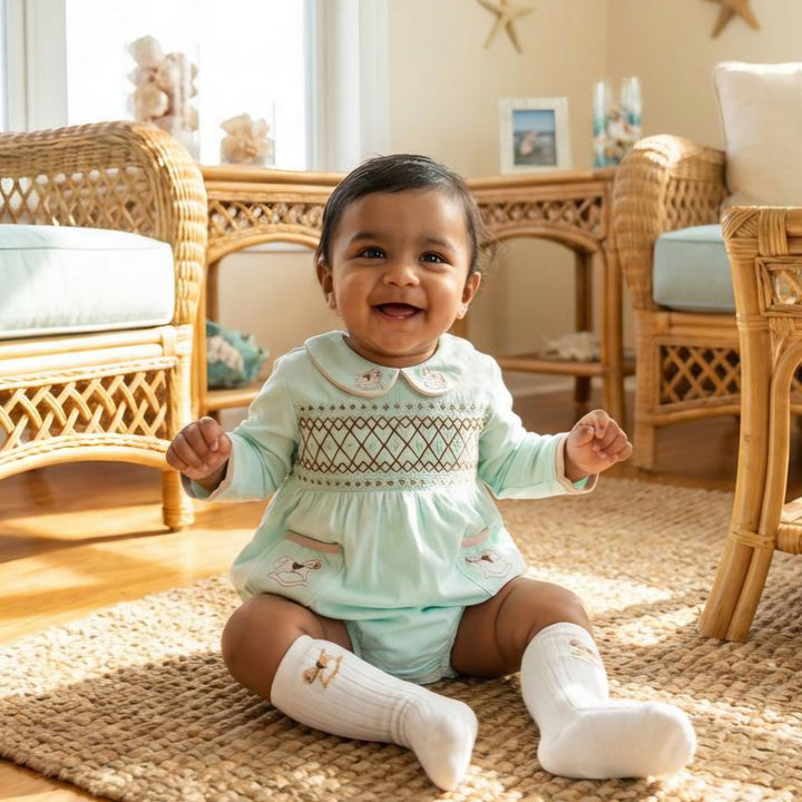 Ocean Baby 'My Little Key lime Pie' Rocking Horse Smocked Bubble Suit Set (NB-2Y)