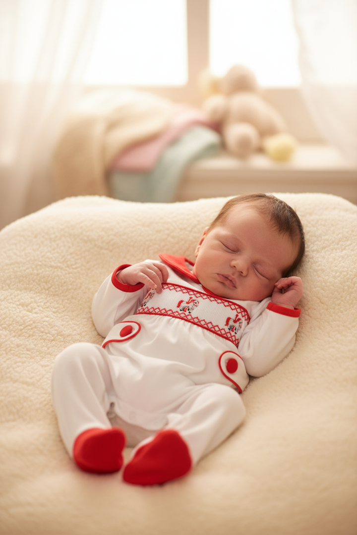 Ocean Baby Boys Red Smocked Rocking Horse Sleepsuit & Bib Set (NB-18M)