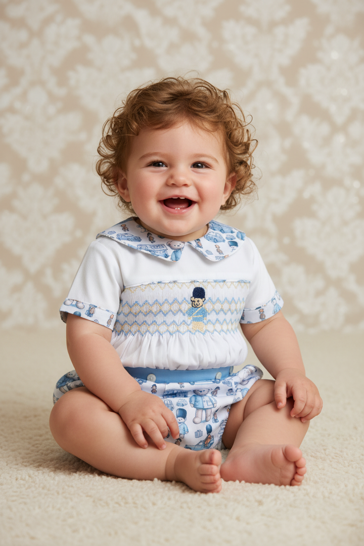 Ocean Baby Boys Soldier London Bear Smocked Buster Suit Set (NB-2Yrs)