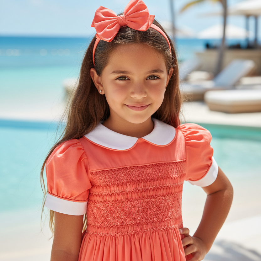 smocked girls dress in orange 