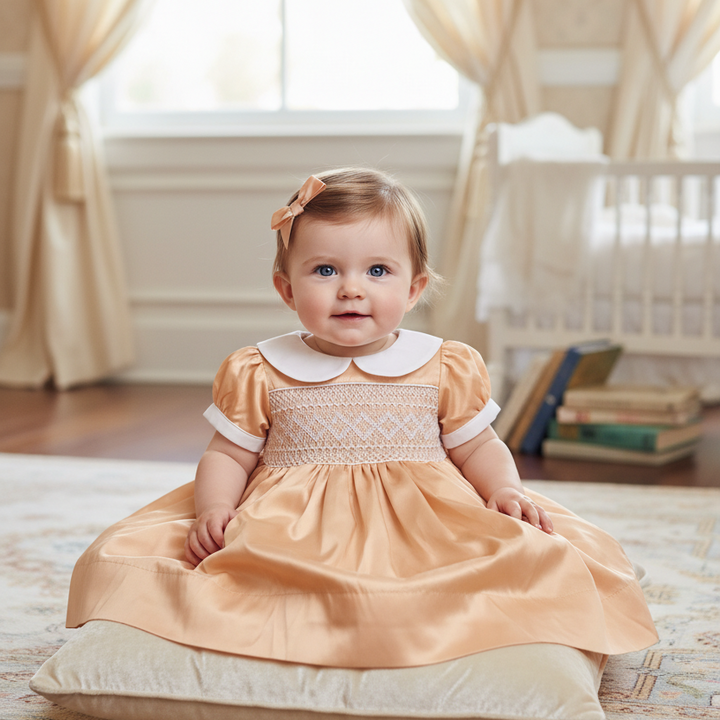 gold baby girls dress traditional smocked baby dress