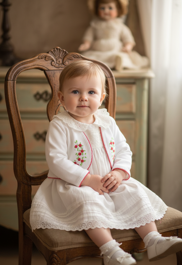 Ocean Baby Girls Hand Embroidered Rose Bullion Cardigan White/Red (NB-10Yrs)
