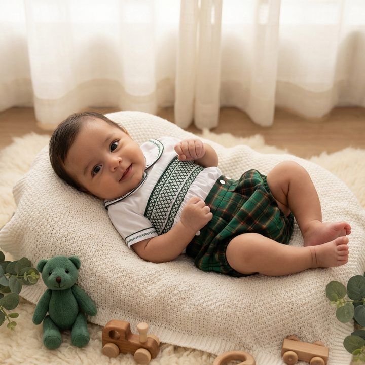 Ocean Baby Hunter Green Plaid Buster Suit (NB-3Yrs)
