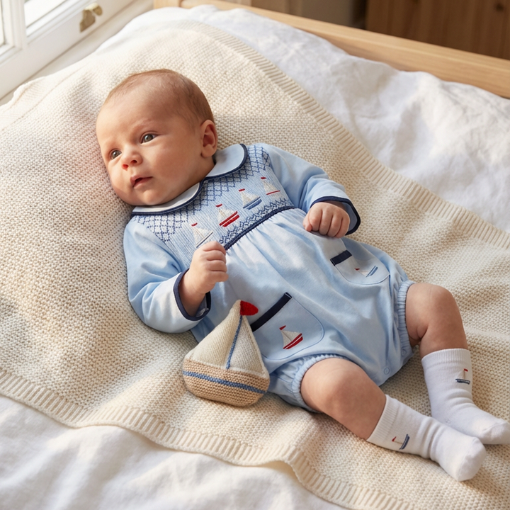Ocean Baby Boys Sail Boat Smocked Bubble Suit Set (NB-3Yrs)