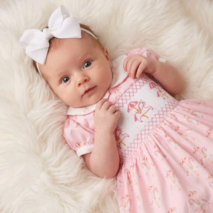 Ocean Baby Smocked Pink Carousel Petticoat Layered Dress (NB-4YRS)