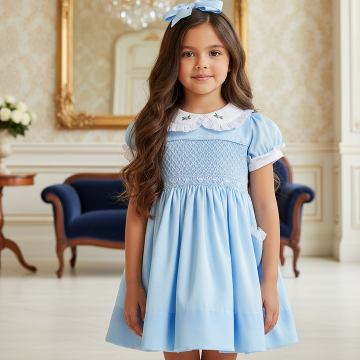 Ocean Baby Girls Exclusive Topaz Lux Collection Satin Smocked Petticoat Layered Dress (3M-8Yrs)