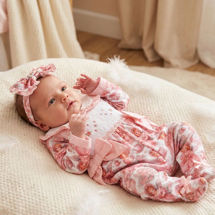 Ocean Baby Girls Fairy Tea Party Smocked Sleepsuit & Headband Set (NB-18M)