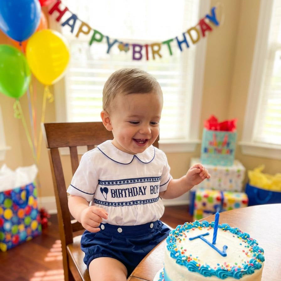 Ocean Baby Boys Navy Birthday Smocked Buster Suit Set (9M-3Yrs)