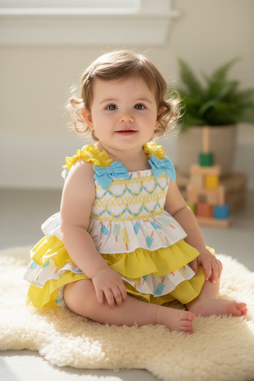 Ocean Baby Girls Ice-Lolly Ruffle Smocked Shorts Set (6M-10Y)