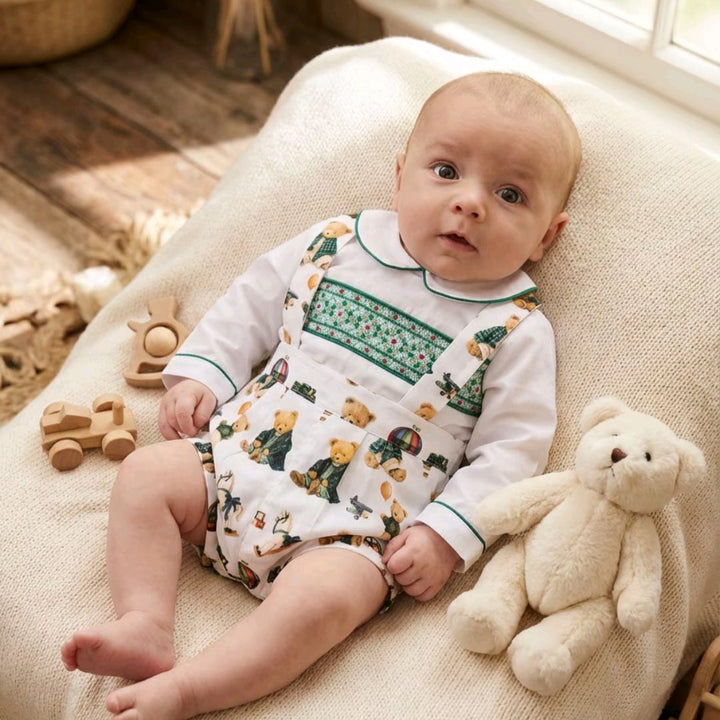 luxury smocked baby boys dungaree sets