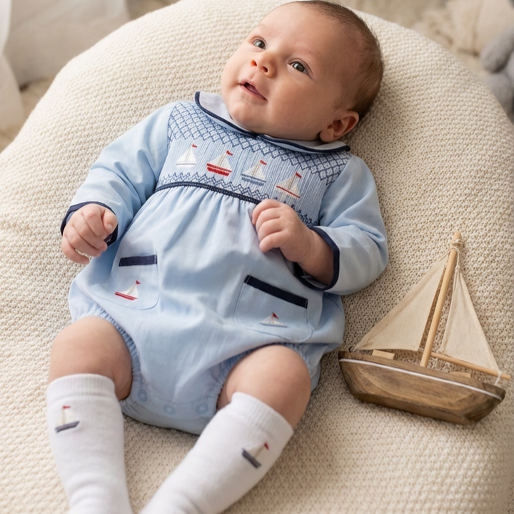 Ocean Baby Boys Sail Boat Smocked Bubble Suit Set (NB-3Yrs)