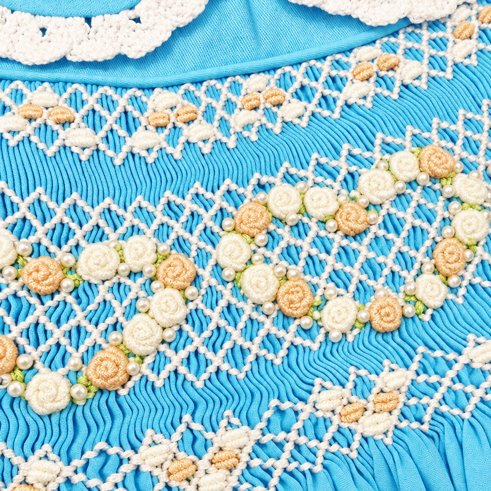 Ocean Baby Girls 'Pearl Tide' Sateen Smocked Petticoat Layered Dress (NB-10Yrs)