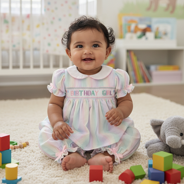 Smocked Birthday Girl's Cotton Pj's (9M-8Yrs)