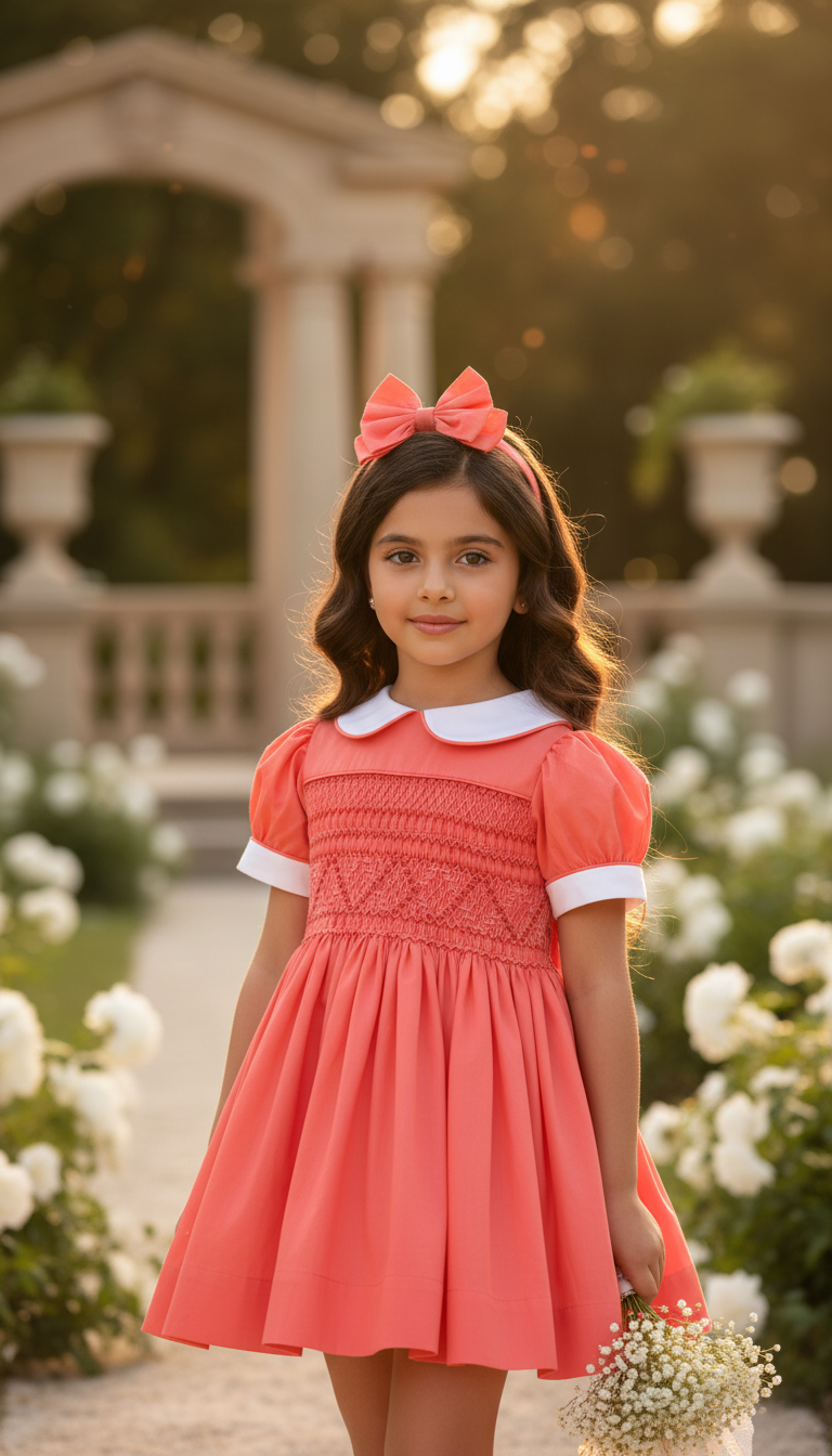 Ocean Baby Girls Smocked Terracotta Sateen Dress (NB-8Yrs)