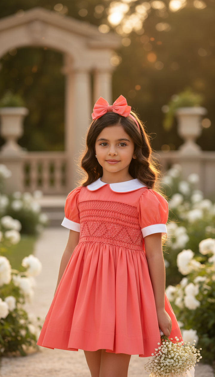 Ocean Baby Girls Smocked Terracotta Sateen Dress (NB-8Yrs)