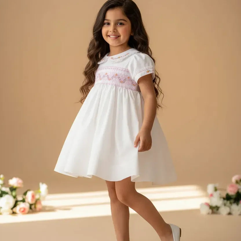 Ocean Baby Girls Milk White Smocked Petticoat Layered Dress (NB-10Yrs)