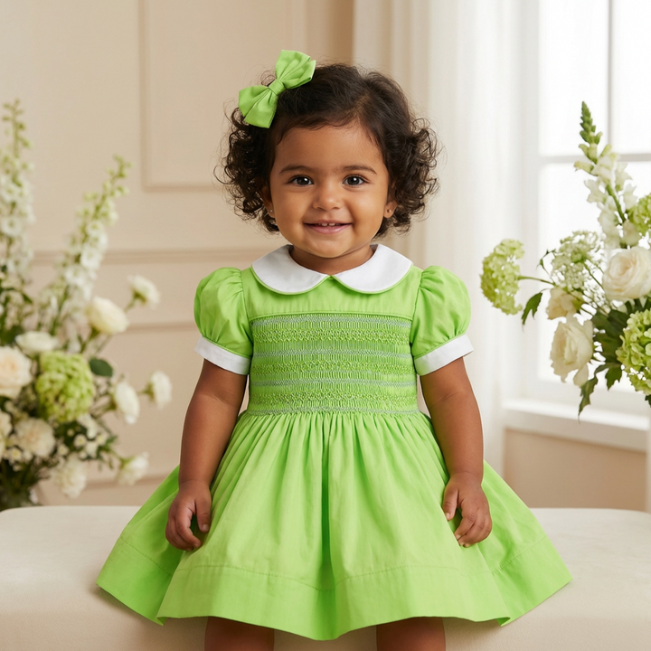 Ocean Baby Girls Apple Green Smocked Petticoat Layered Dress - (NB-8Yrs)