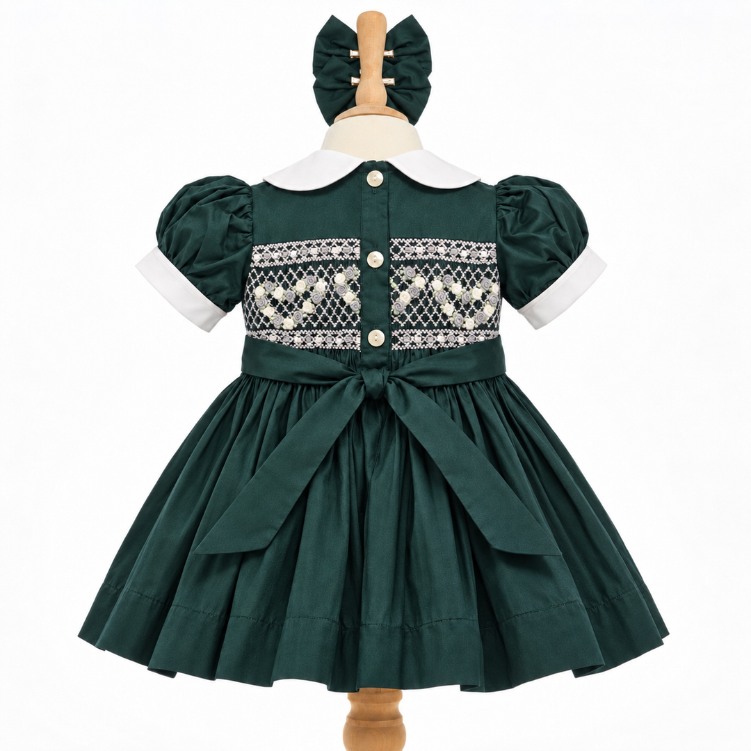 Ocean Baby Girls 'Forest Emerald' Heart Smocked Petticoat Layered Dress - (NB-10Yrs)
