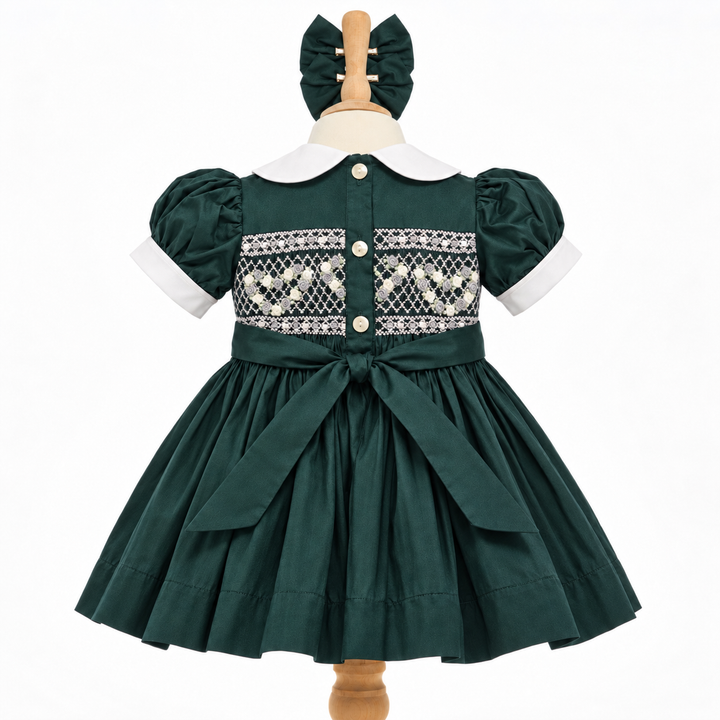 Ocean Baby Girls 'Forest Emerald' Heart Smocked Petticoat Layered Dress - (NB-10Yrs)