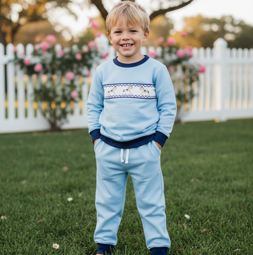 Ocean Baby Boys Smocked Rocking Horse Tracksuit Set (3M-5Yrs)