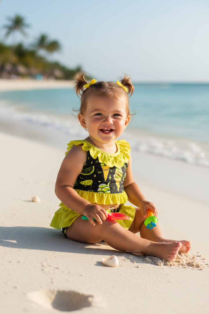 Ocean Baby Girls Neon Yellow Ice Cream & Lolly Bikini (12M-12Y)