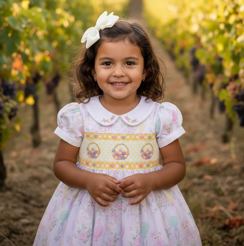 Ocean Baby Girls Smocked Pastel Teddy Bear Themed Dress (NB-6Y)