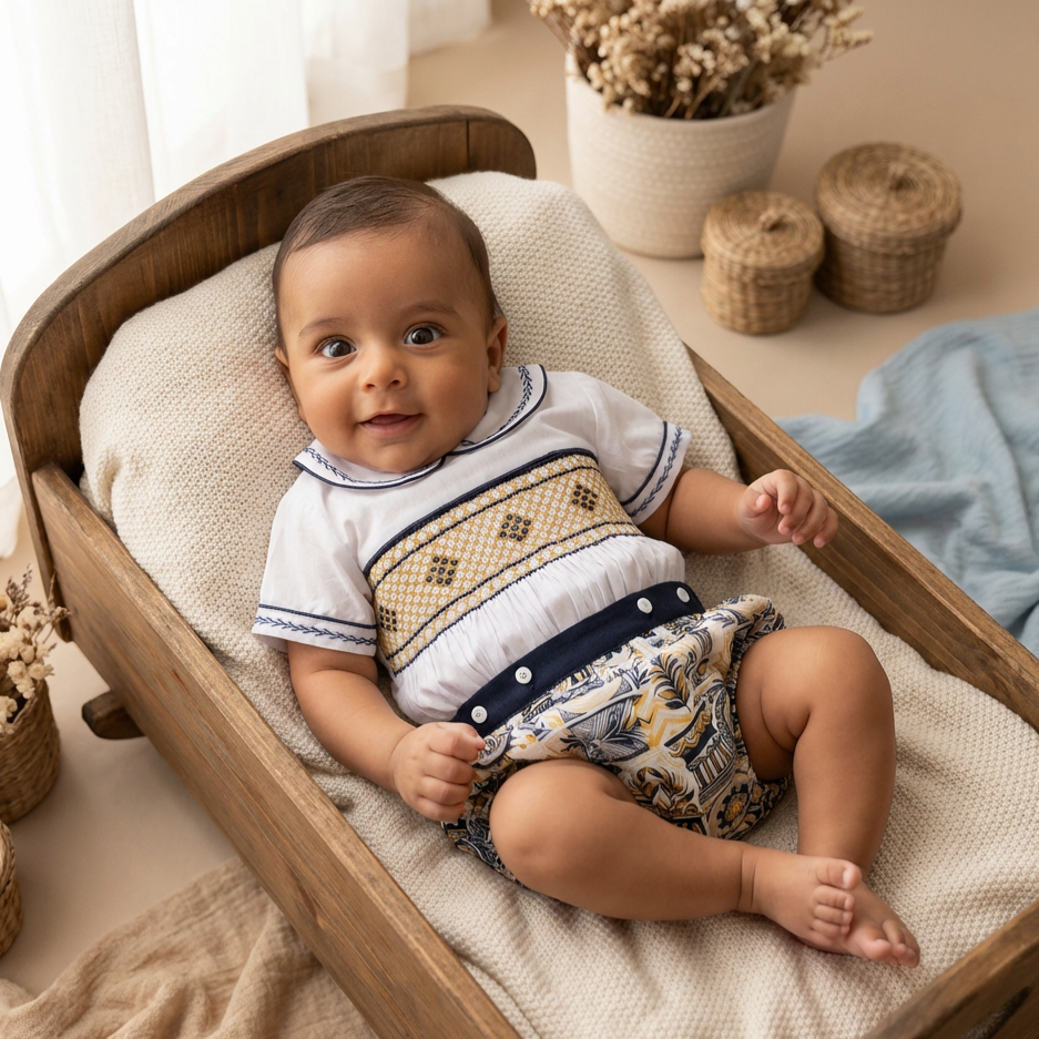 Ocean Baby Boys Smocked Grecian Buster Suit (3M-3Yrs)