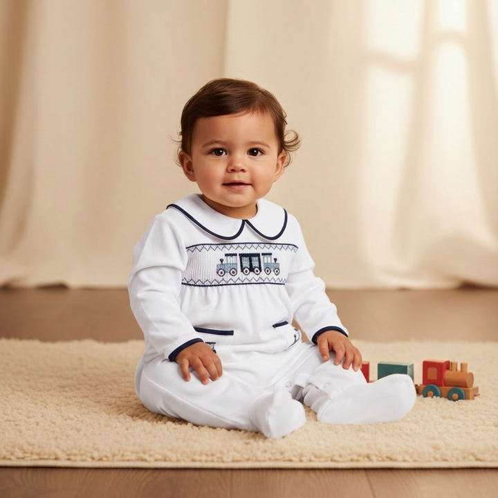 Ocean Baby Boys Smocked Train Sleepsuit (NB-18M)