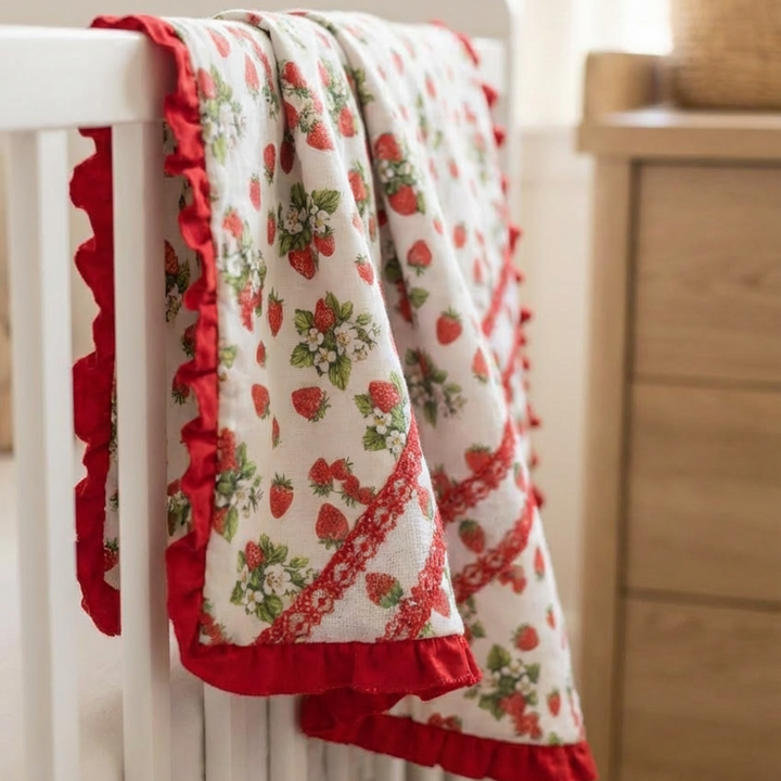 Ocean Baby Girls Strawberry Smocked Ruffle Baby Blanket