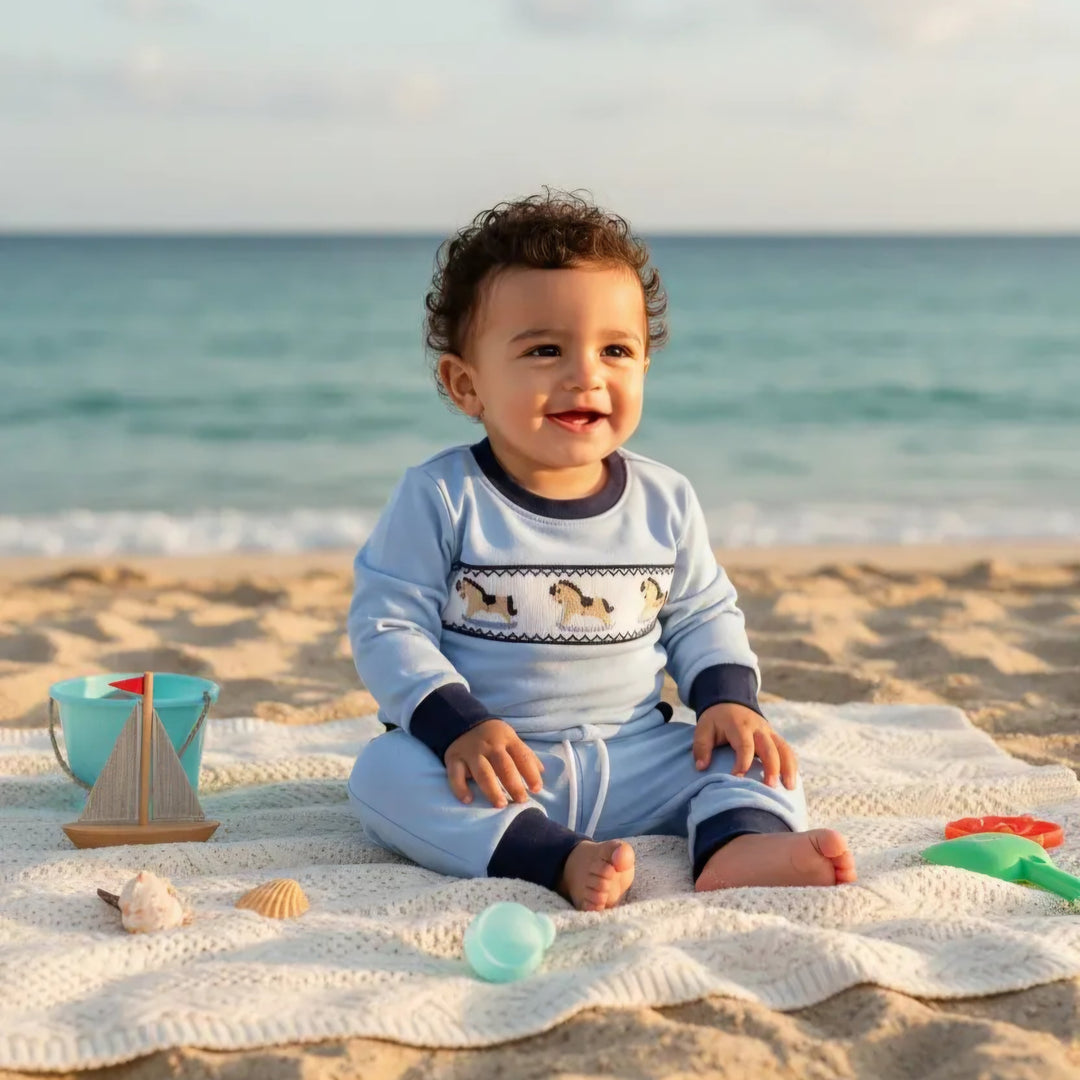 Ocean Baby Boys Smocked Rocking Horse Tracksuit Set (3M-5Yrs)