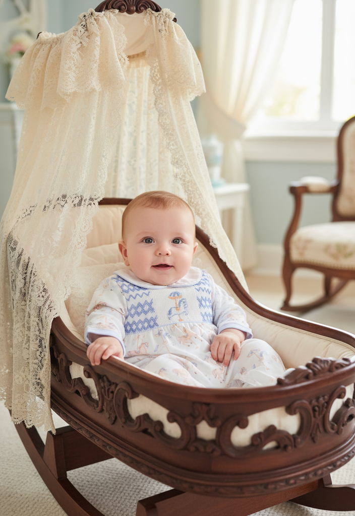 Ocean Baby Boys Carousel Smocked Sleepsuit & Bib Set (NB-18M)